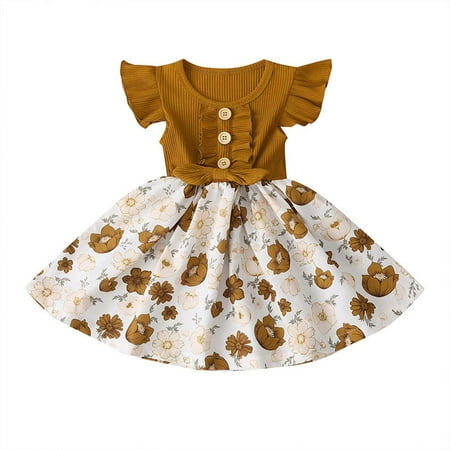 

Penkiiy Toddler Girl Dress Button Lace Sleeveless Floral Princess Toddler Girls Clothes 4-5 Years Brown 2023 Summer Deal
