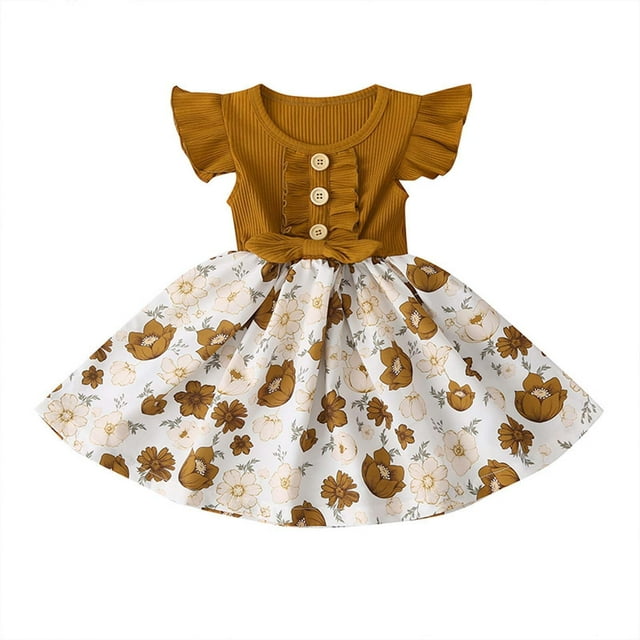 Robe d'Été pour Filles Tout-Petits Enfants Bébés Filles Robe d'Été à Volants Sans Manches à Coutures Robe à Fleurs