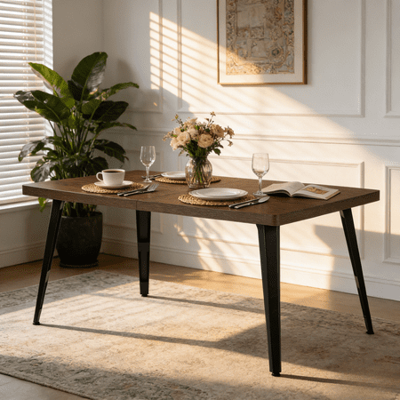 FurnitureR 63-Inch Conference Room Table for 4-6 People with Wood Veneer Finish and Metal Legs Professional Office Table