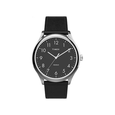 Timex Men's Easy Reader Signature Black/White Watch, Leather Strap ...