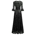 thumbnail image 4 of Formal Party Dress Evening Gown for Women Plus Size Vintage Gothic 3/4 Long Sleev Lace Hollowed Out Dresses Slim Fitting Festive Anniversary Prom Gown Female Maxi Elegant Dress Sale Black Size M, 4 of 4