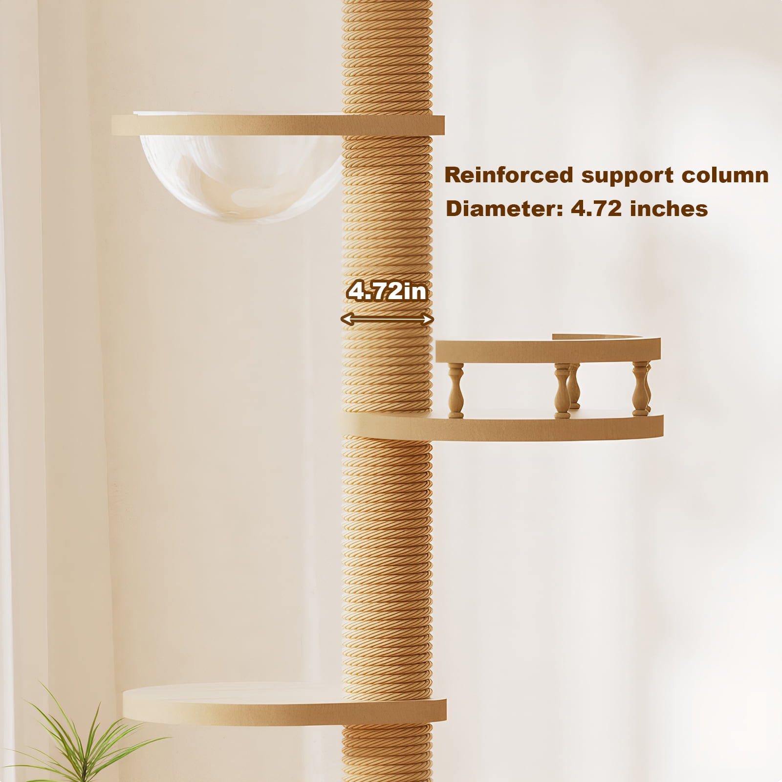 Villeston Floor to Ceiling Cat Tree with Scratching Post, Adjustable Height(98-110 Inch), Large Wood Condo Cave Bed and Hammock, Modern Cat Activity Tree