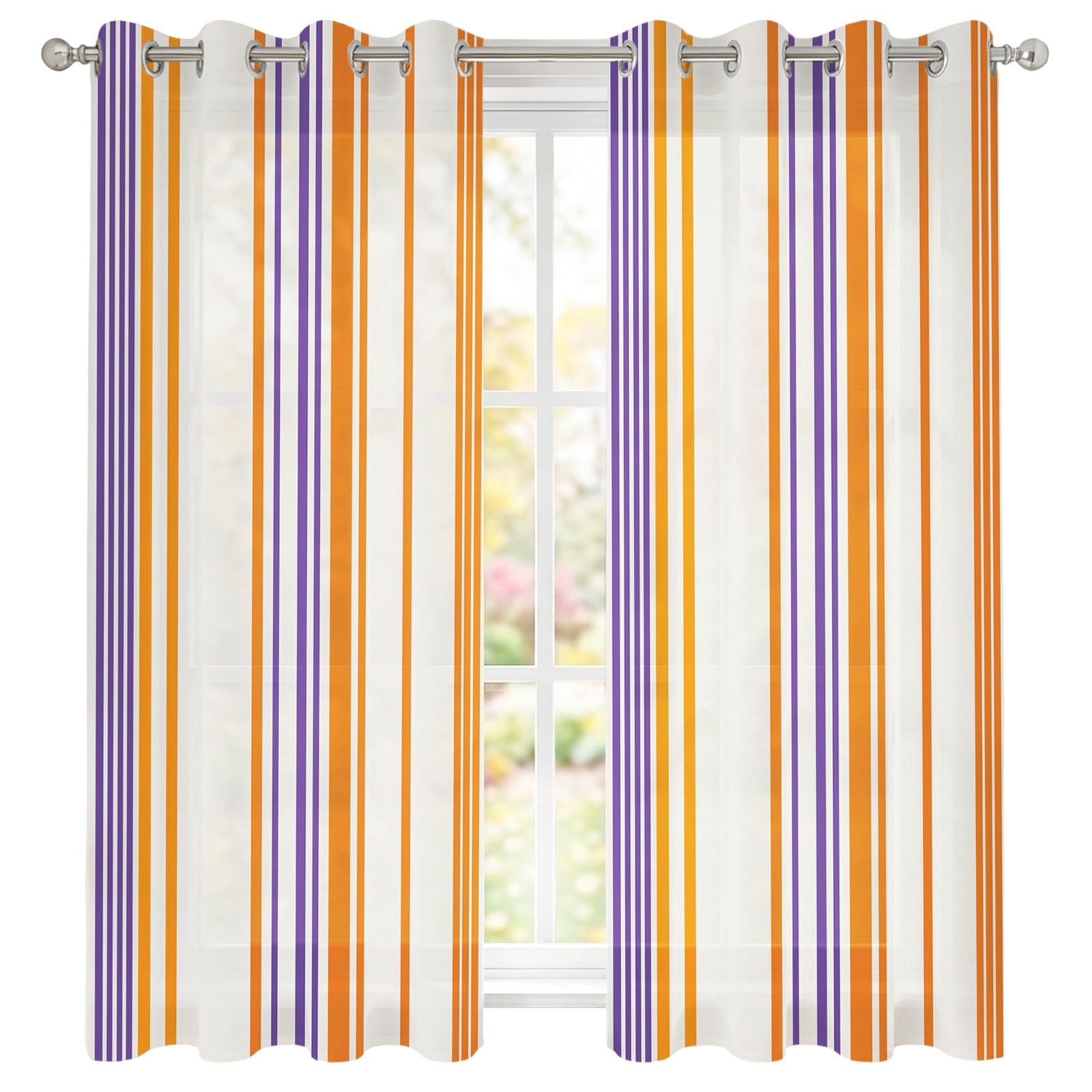Basics Patterned Sheer Curtains 39 Inch Long 2 Panels, Watercolor Rectangle Colorful Stripes Light Filtering Semi Sheer Drapes Grommet Voile Window Curtain for Living Bedroom W27.9 x L39