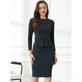 thumbnail image 3 of DARING DIVA Bodycon Round Neck 3/4 Sleeve Peplum Wear Sheath Dress XS Dark Gray, 3 of 5