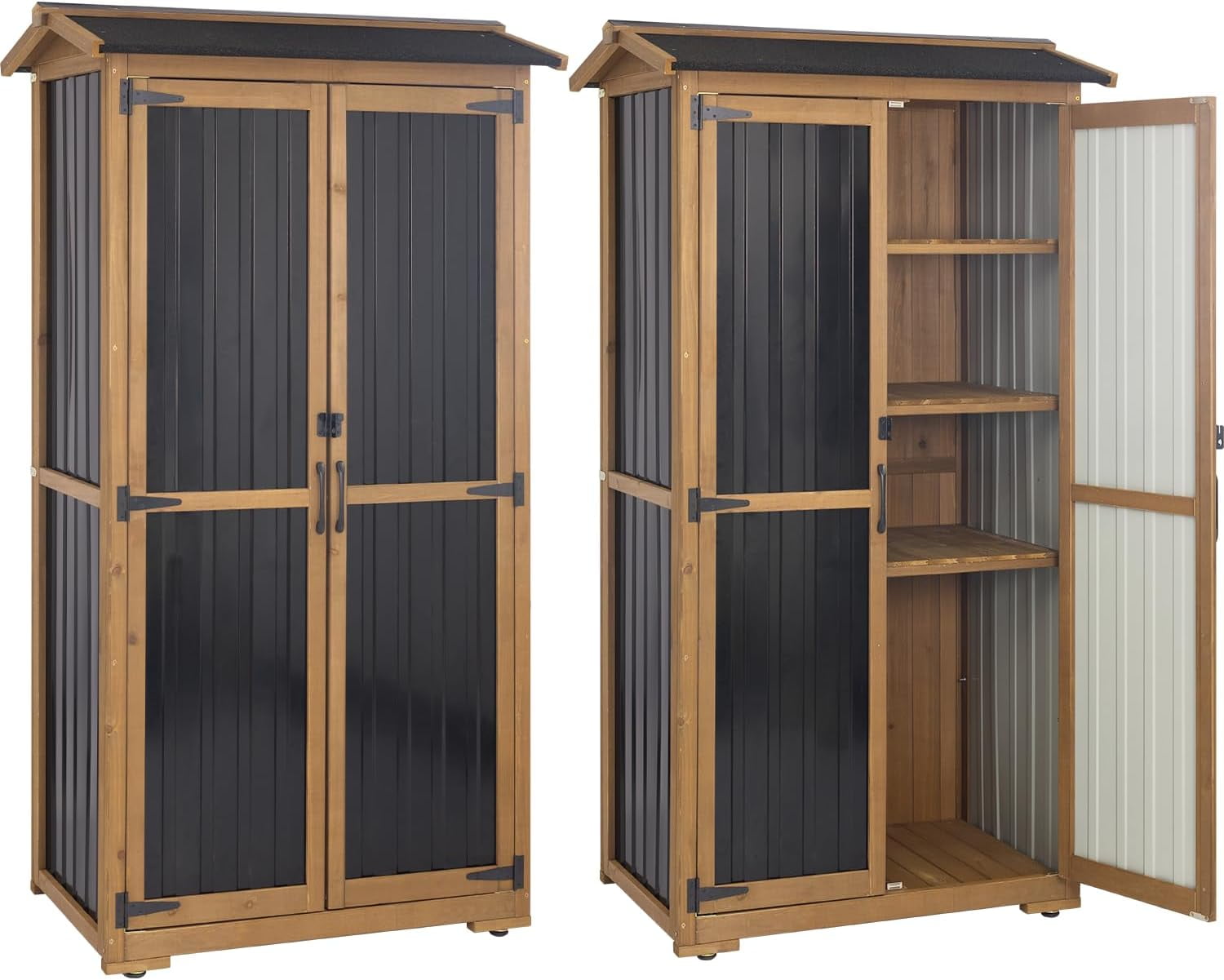 Outdoor Storage Cabinet Storage Shed, Patio Storage Cabinet Outside Weather-Resistant for Garden Garage Backyard Pool with 3 Removable Shelves, Waterproof Roof, Adjustable Feet