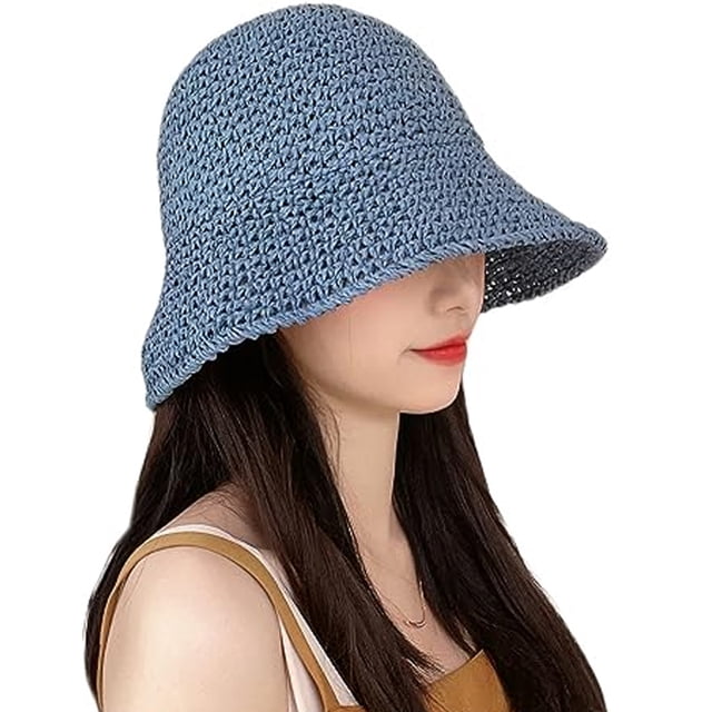 Sombrero de paja para mujer, sombrero de pescador tejido, sombrero de playa, gorra plegable, gorras de verano, sombrero de pescador para mujer