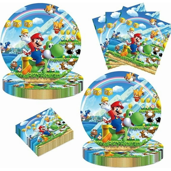 40pcs Mario Party Supplies include 20 plates, 20 napkins for the Mario Birthday party decoration