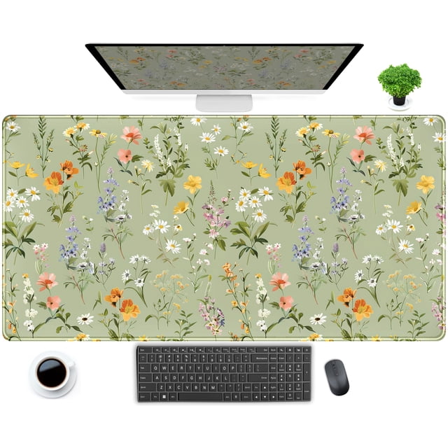 Alfombrilla De Ratón Grande Para Juegos, Color Verde, Tamaño Xxl, Con Bordes Cosidos, Estética, Para Ordenador Portátil, Teclado Y Ratón, Base De Goma Antideslizante, 31,5 X 15,75 Pulgadas
