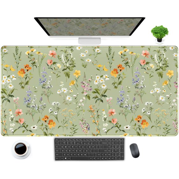 Alfombrilla De Ratón Grande Para Juegos, Color Verde, Tamaño Xxl, Con Bordes Cosidos, Estética, Para Ordenador Portátil, Teclado Y Ratón, Base De Goma Antideslizante, 31,5 X 15,75 Pulgadas