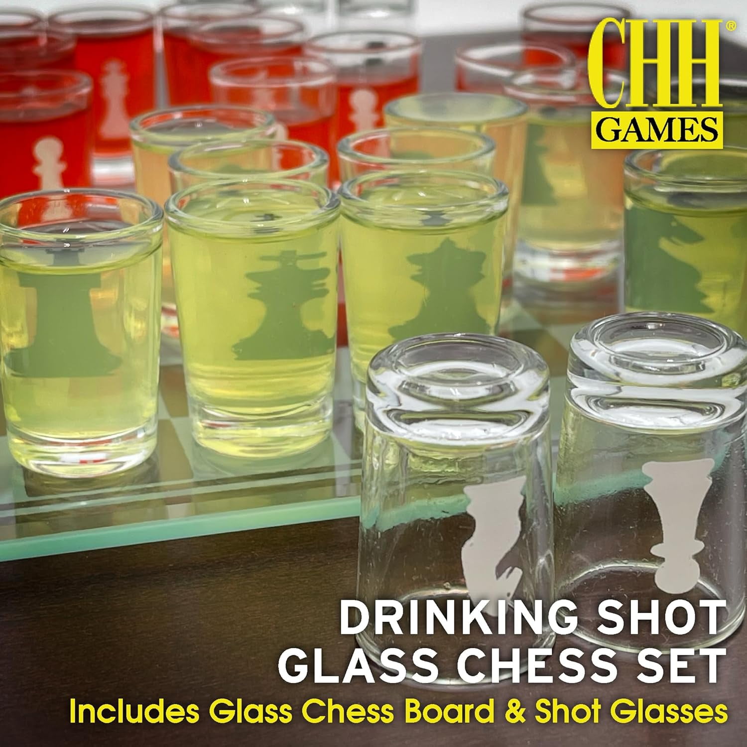 sale! Beer Chess パーティー Goods チェス CHH Drinking Shot Glass Chess Set, 10 inch, with Painted Chess