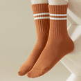 thumbnail image 3 of Sookeceks 6 Pairs Women Cotton Striped Crew Socks, Casual Warm Soft Calf Socks for Girls and Ladies Socks Size 5-9, 3 of 7