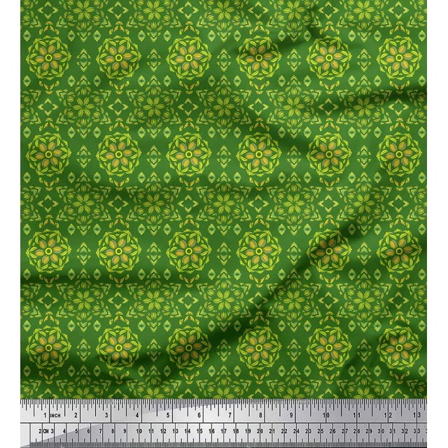 Soimoi Green Silk Fabric Artistic Floral Decor Fabric Printed Yard 42 Inch Wide