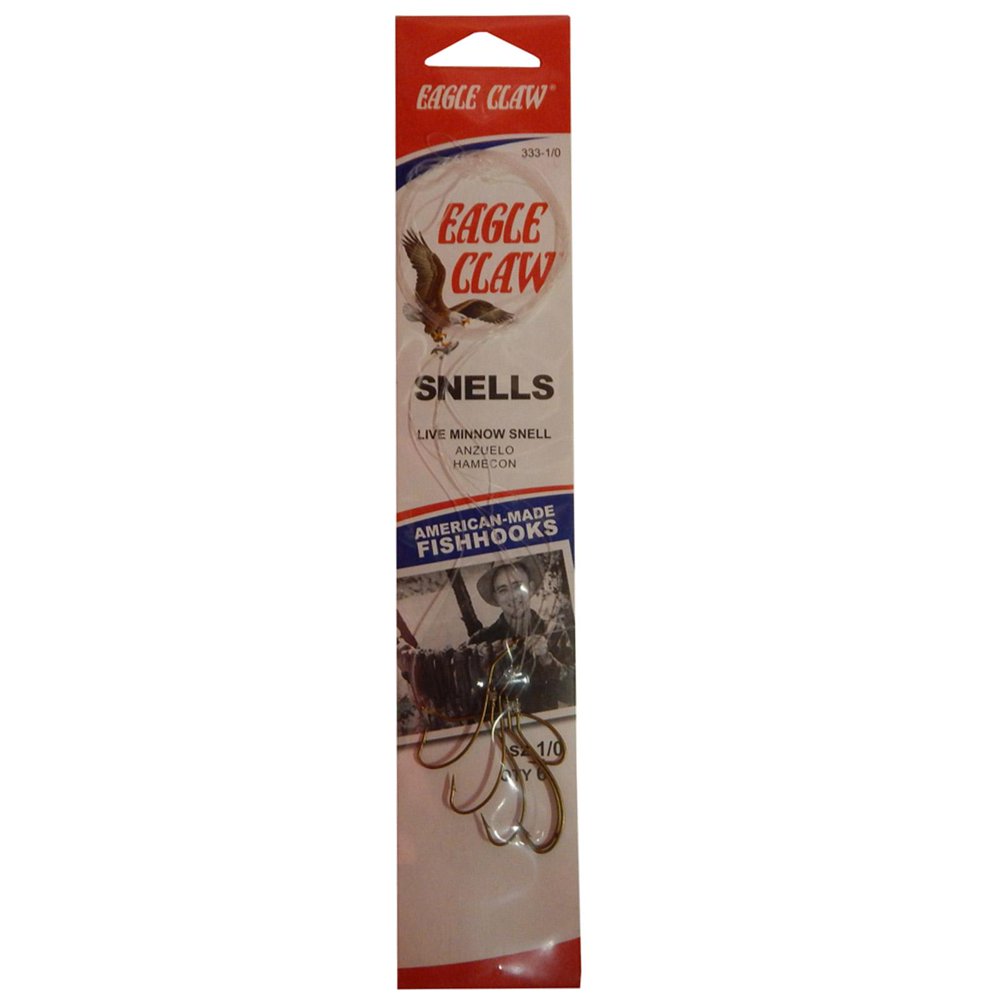 Eagle Claw Plain Shank Snelled Fishing Hooks Bronze Size 1/0 Pack of 6