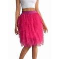 thumbnail image 4 of Women Tulle Skirts Midi Long Fairy Skirt Tutu A-Line Mesh Layered High Elastic Waist Skirts Rose Red S, 4 of 7