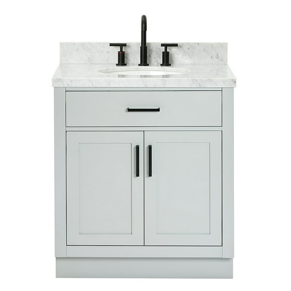 Ariel Hepburn 31 In. Oval Sink Vanity With 1.5 In. Carrara White Countertop In Grey