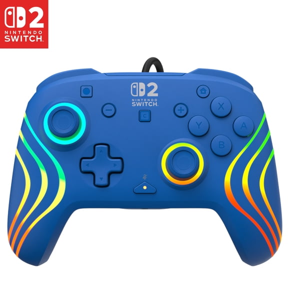 Turtle Beach Afterglow Wave Wired RGB Gaming Controller (Blue) - Officially Licensed for Nintendo Switch 2, Nintendo Switch - Customizable Lighting, Hall-Effect, RBG