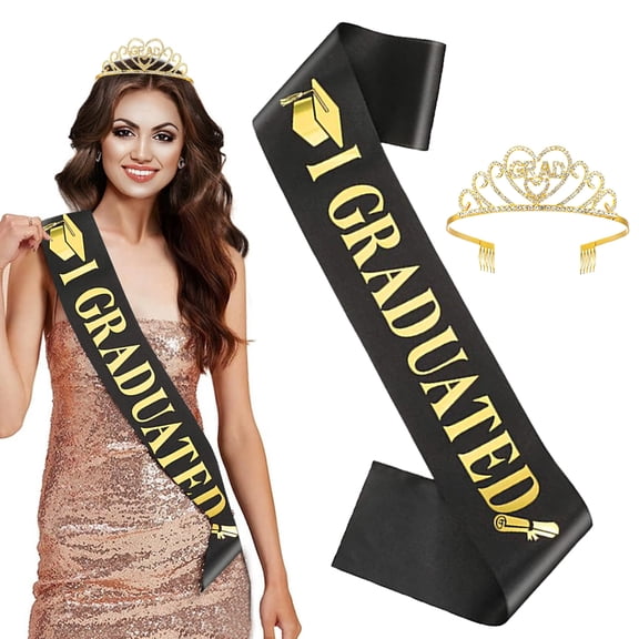 Graduation Kits, Glitter Grad Crown & Sash, Adjustable Graduation Cap, College Grad Accessories for Women, Shiny Grad Decorations, Photo Props, Graduation Party Essentials, Black