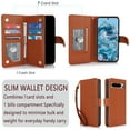 thumbnail image 4 of Premium PU Leather Wallet Case for Google Pixel 6a, Classic with Card Slots Magnetic Closure RFID Protection Wrist Strap Kickstand Shockproof Flip Case Cover for Google Pixel 6a, Brown, 4 of 6
