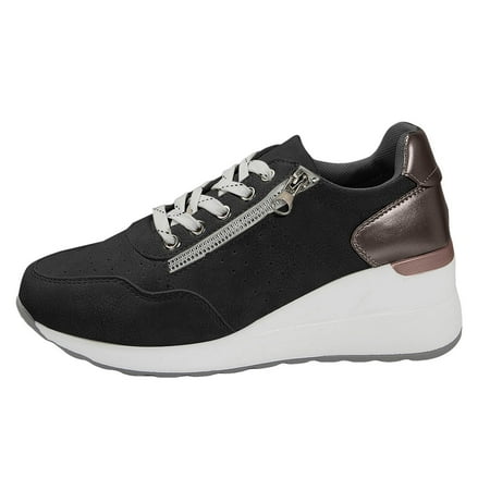 QYZEU Womens White Shoes Comfortable Slip on Shoes for Women Semi Casual New Casual Women s Shoes Sneakers Lace Up Thick Soled Large Size Single Shoes Black 38