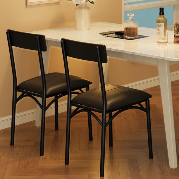 2-piece dining sillas forrado con back pu leather kitchen dining sillas negra comfortable seat easy to assemble-classic negra