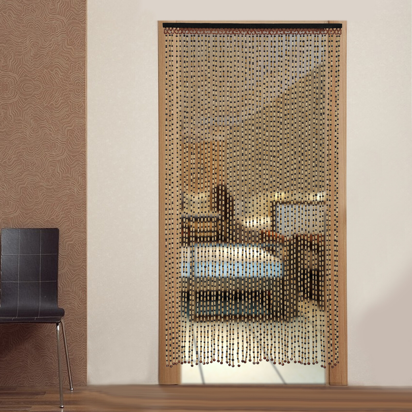 74.8in Natural Wood Bamboo Beaded Curtain Wooden Hanging Room Divider Decorative