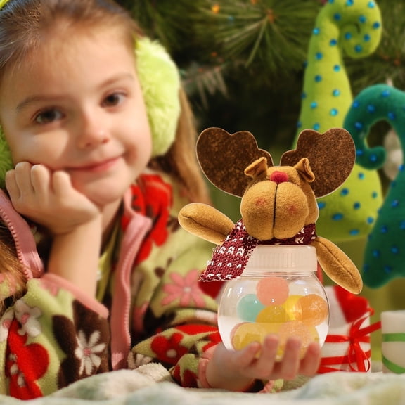 Christmas Candy Jar Children Santa Snowman Ornament Storage Box Plastic Novelty Cookie Jars Plush Doll Lid Bottle Xmas Goods Sugar Container christmas candy jar christmas cookie jar