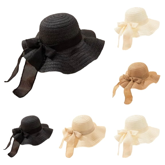 SAWOBUUN Womens Straw Sun Hat Wide Brim UV Protection Bucket Hat Foldable Packable Bowknot Floppy Beach Sun Visor Hats