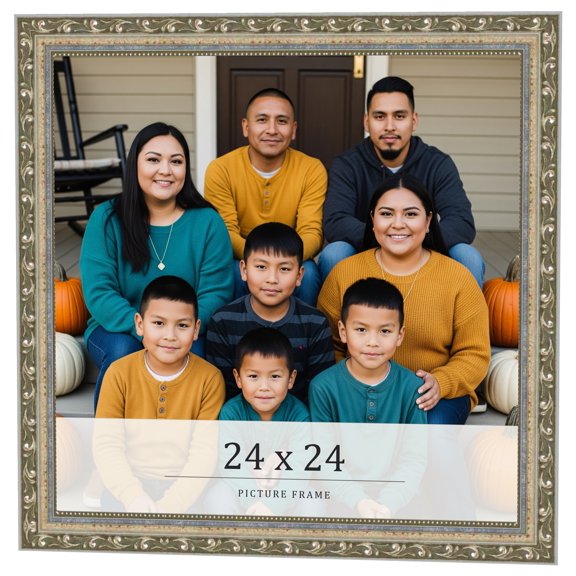 24x24 Frame Silver Solid Wood Picture Frame Width 1.125 Inches | Interior Frame Depth 0.375 Inches