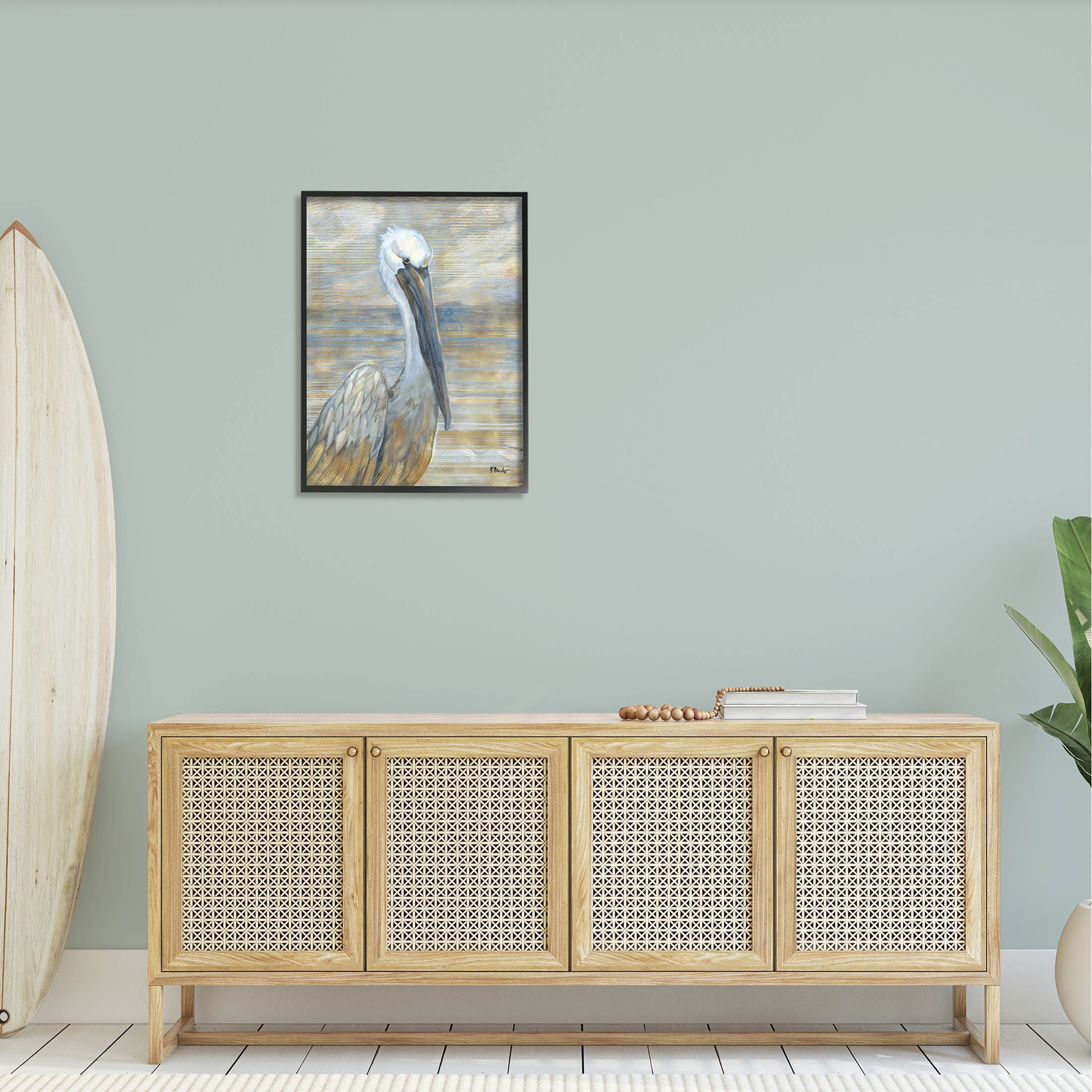 Stupell Industries Coastal Pelican Bird Abstract Portrait Painting Black Framed Art Print Wall Art, Design by Paul Brent