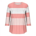 thumbnail image 5 of Womens Tops Stripe Printed 3/4 Sleeved Casual T-shirt Round Neck Top #Pink L,Tops for Women, 5 of 6