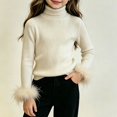 thumbnail image 3 of Afuyipoi Girls Feather Cuff Ribbed Turtleneck Pullover Sweater 100% Cotton for Kids Size 0-12Y Holiday Style White Size 6M, 3 of 6