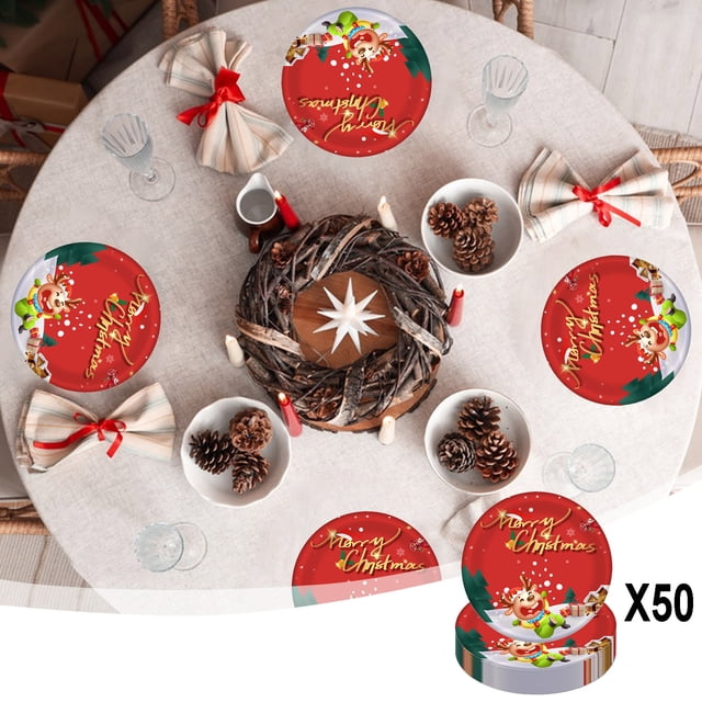 Christmas Festival Party Decoration Christmas Tableware Christmas Happy Paper Cup Tray Set 50PCs