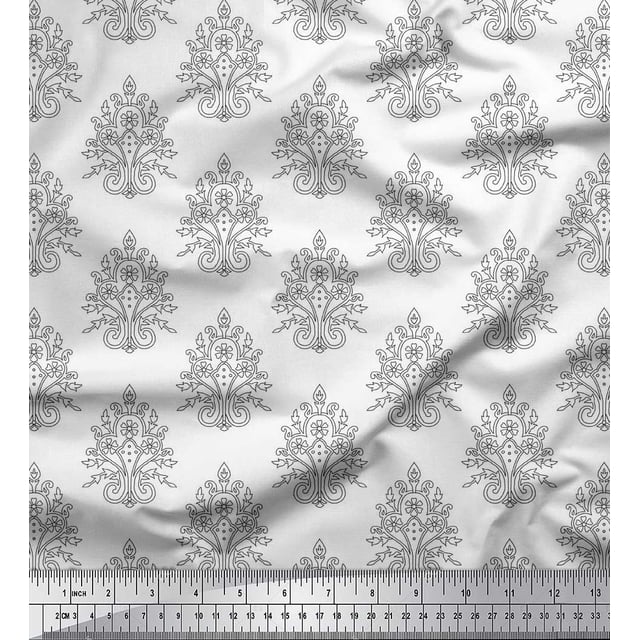 Soimoi Cotton Poplin Fabric Leaves,Floral & Paisley Block Print Fabric by Yard 56 Inch Wide