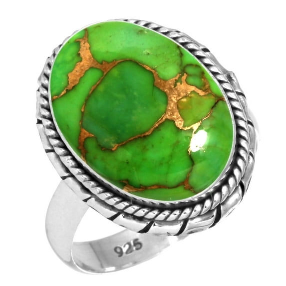 925 Silver Ring For Women - Girls Copper Green Turquoise Stone Silver Ring Size 5 Boho Silver Ring Size 5 Gift For Women On Birthday 925 Silver Jewelry With Gemstone