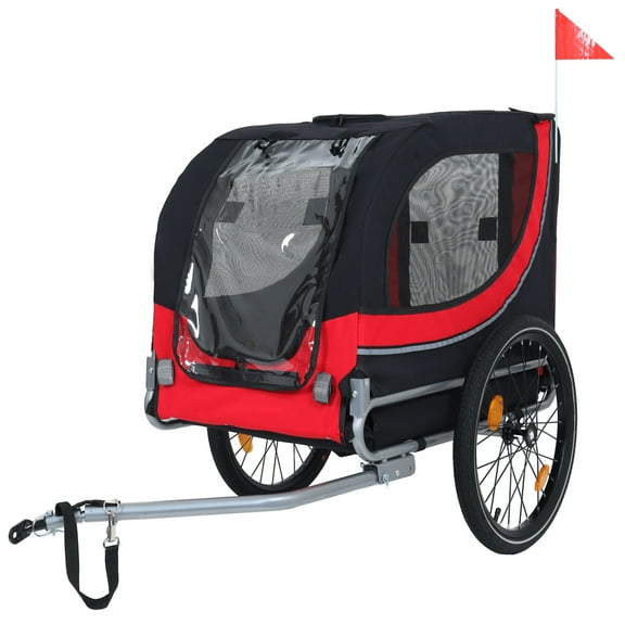 Large Folding Bike Trailer for Dogs - 120LB Capacity All-Terrain Pet Carrier with Steel Frame, Black & Red