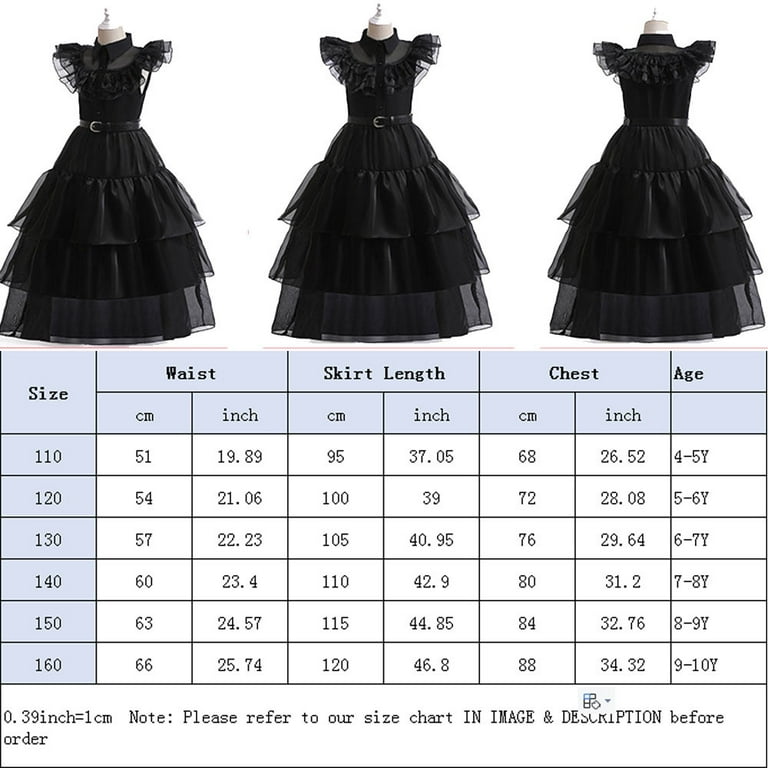 Wednesday Adams Family Cosplay Ball Black Dress Performance Dress(dress +  Belt + Decorative Belt)