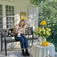thumbnail image 3 of Zimtown 50in Outdoor Metal Patio Bench, Cast Iron Frame with PVC Rose Backrest and Curved Seat for Garden, Porch, Entryway, Black, 3 of 11