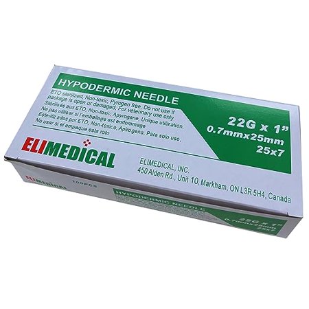Poly Hub Injection Elimedical Veterinary Hypodermic Syringe, Poly Hub 22G x 1