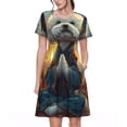 thumbnail image 1 of Easygdp Sunset Meditating Bichon Frise para Vestido Transpirable de Mujer, Vestido Suelto de Manga Corta con Pliegues y Bolsillos para el Verano, 1 of 6