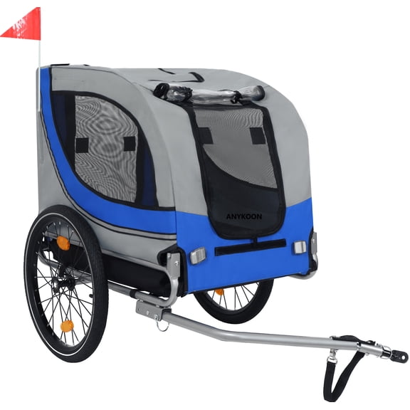 Anykoon 66LB Capacity Large Folding Bike Trailer for Dogs, Durable Steel Frame for Cycling, Jogging, Camping & Outdoor Adventures, All-Terrain Pet Carrier,Gray- Blue