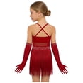 thumbnail image 2 of JanJean Girls Kids 2 Piece Latin Cha Cha Dance Outfit Shiny Rhinestones Fringe Dress Outfit Performance Dress Burgundy 6, 2 of 7