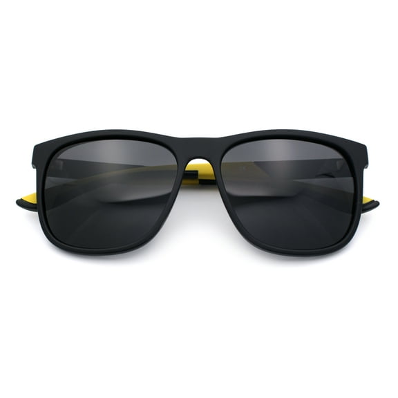 Polarized Classic Gentleman Mens Simple Sporty Horn Rim Plastic Sunglasses [Black Yellow - Black]