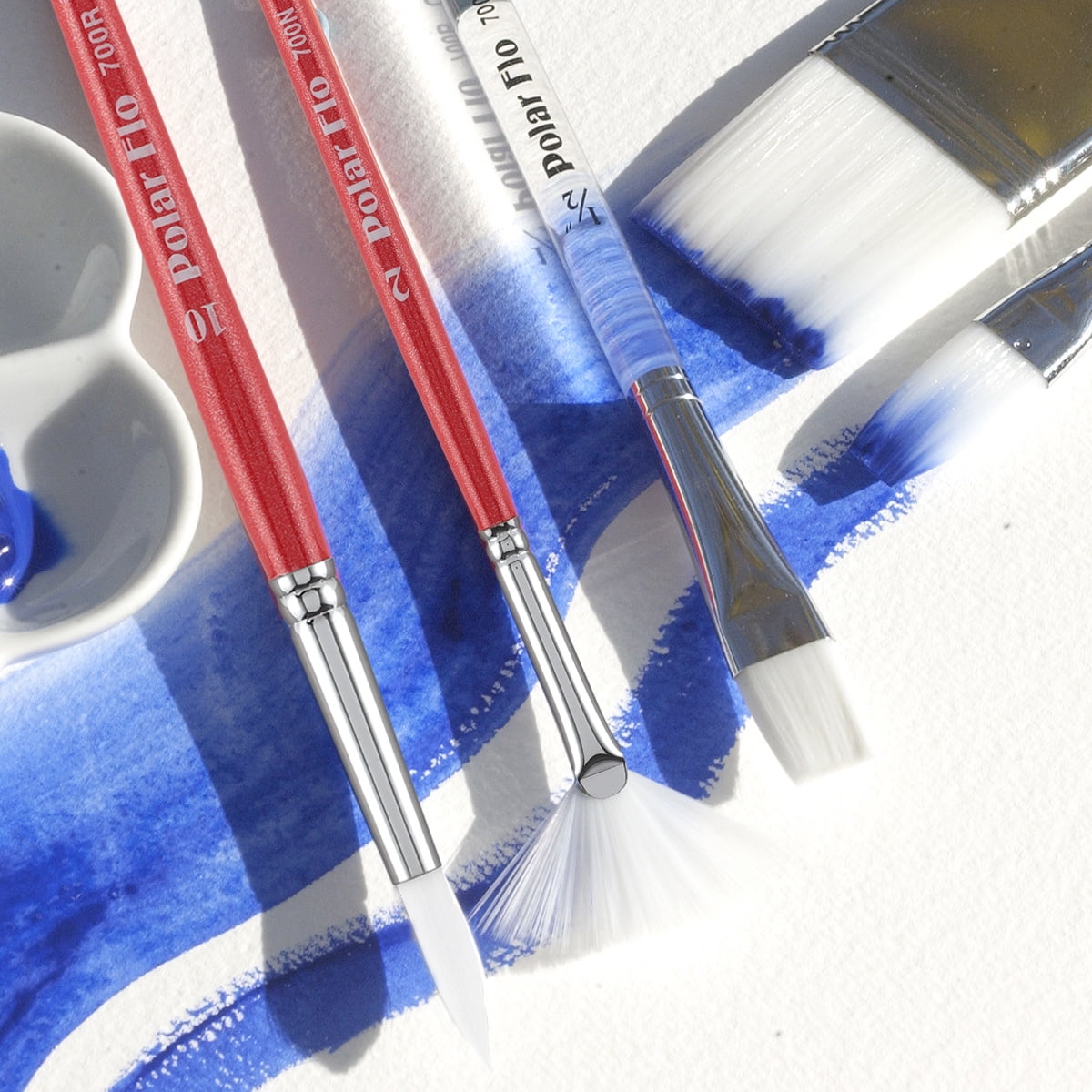 Creative Mark Polar Flo Professional Watercolor Brushes - Assorted Flat Set of 4 - Short Handle, Nickel-Plated Seamless Ferrule - Art Paint Brushes for Acrylic Painting, Watercolor, Gouache, and More