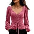 thumbnail image 2 of JOANKDMI Gothic Vampire Lace-Up Corset Top Women Elegant Puff Long Sleeve Sweetheart Neckline Blouse for Roleplay Renaissance Fair Halloween Costume Outfit, 2 of 6