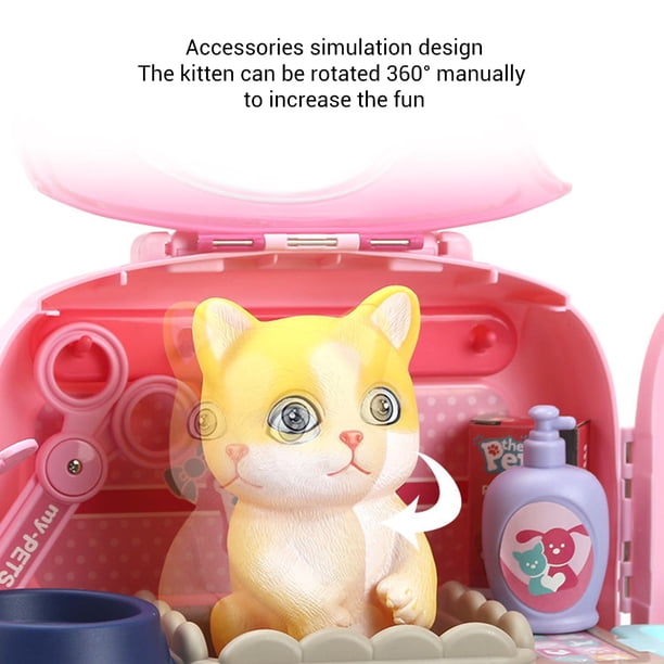 Set De Mascota Para Niños – Gato De Peluche Con Bolsa De Transporte Y Accesorios De Cuidado, Juego De Rol Veterinario