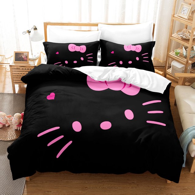 Sanrio Duvet Cover Set Hello Kitty Bedding Set Cartoon Anime Hello Kitty Quilt Cover Pillowcase Bed Set Twin Full Queen