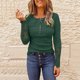 thumbnail image 4 of Mujeres Sexy Color sólido Encaje Costura Manga larga Cuello redondo Camisas Blusa Tops Pompotops gfhjh14980, 4 of 8