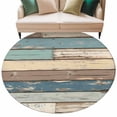 thumbnail image 2 of Blue Brown Beige Farmhouse Round Area Rug 5 FT, Non Slip Bedroom Rugs, Vintage Wood Washable Soft Circular Carpet Non-Shedding Floor Mat for Kitchen Dining Room Foyer Balcony Dorm, 2 of 8