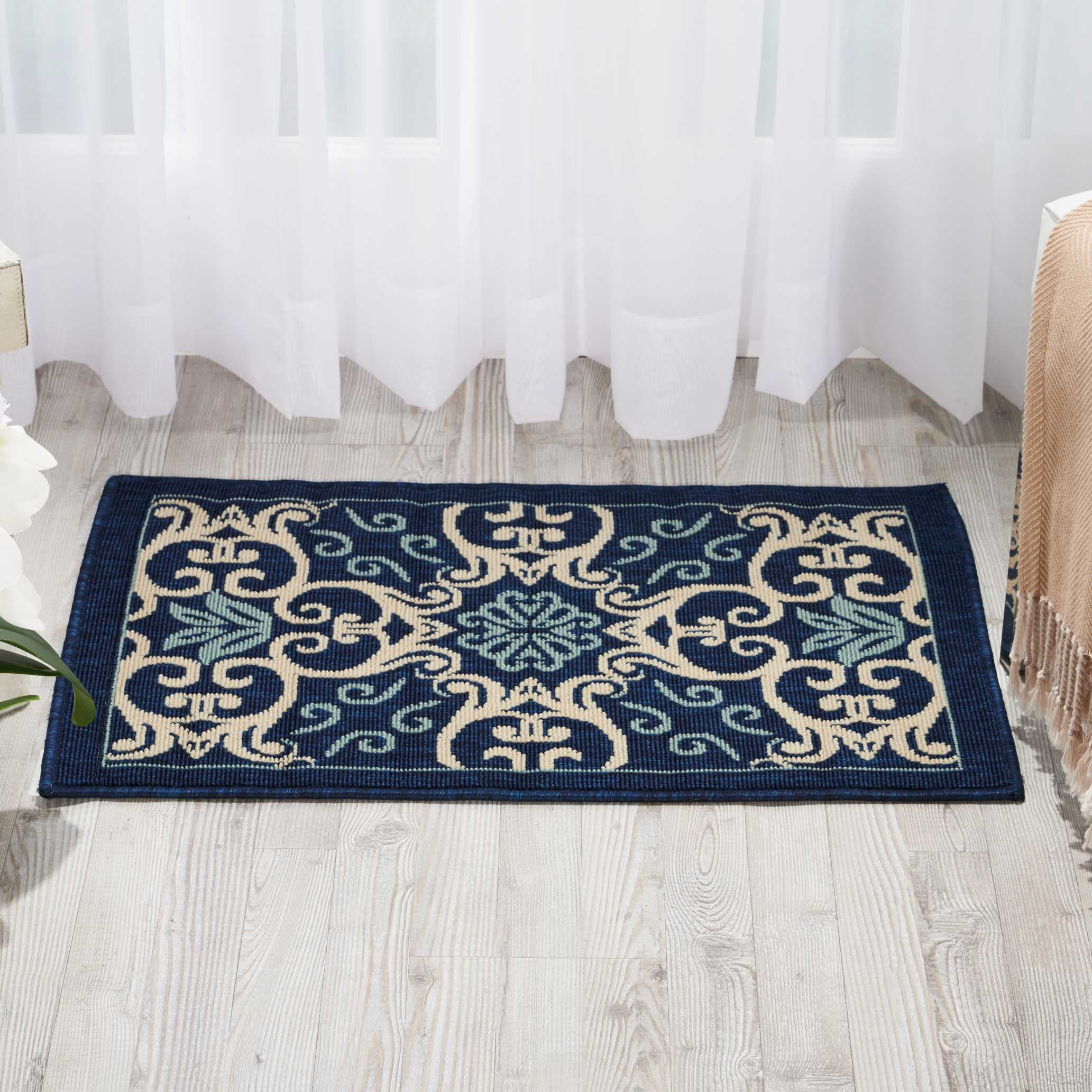 Nourison Caribbean Navy Fl Indoor Outdoor Area Rug Com