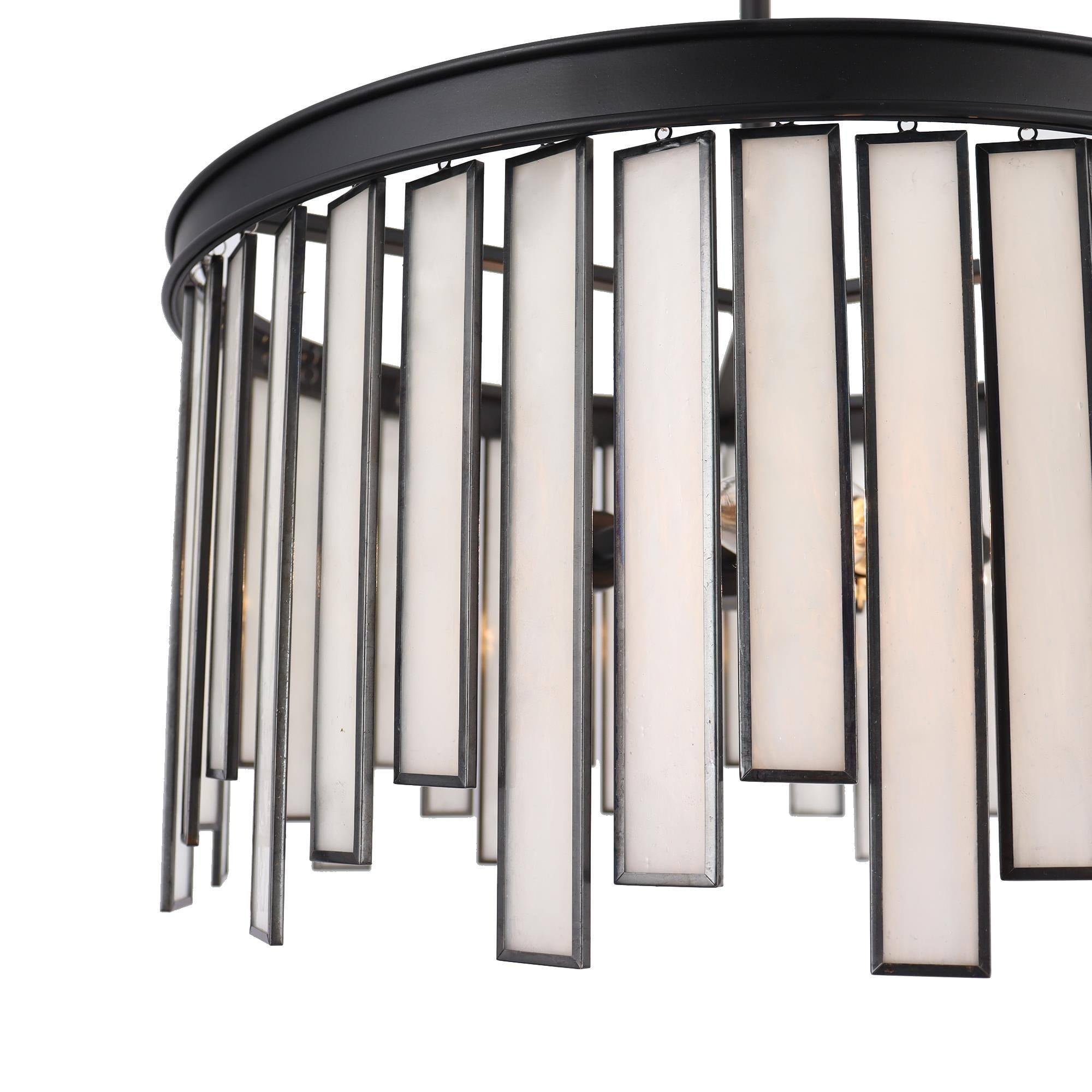 LNC Hemaaolay 3-Light Matte Black and Gold, Tiffany Art Glass Drum Pendant Light